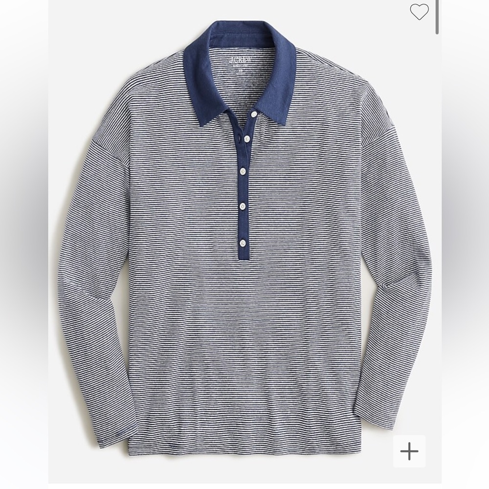 Relaxed long-sleeve stretch linen-blend polo shirt in stripe